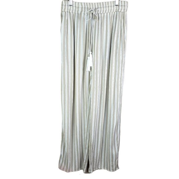 Elan NWT Wide Leg Tousers Tan/White Striped Pants with Pockets & Tassels - Picture 5 of 9